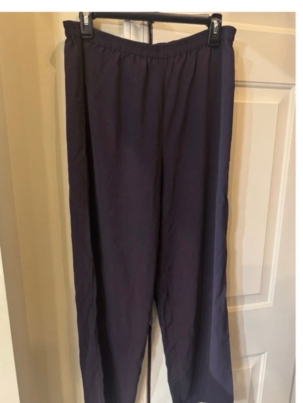 Eileen Fisher Pants 100% Silk Wide Leg Eggplant Purple Trousers elastic